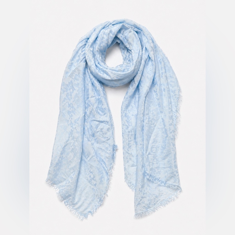 Tory Burch Light Blue Silk Blend Logo Jacquard Scarf Made in France